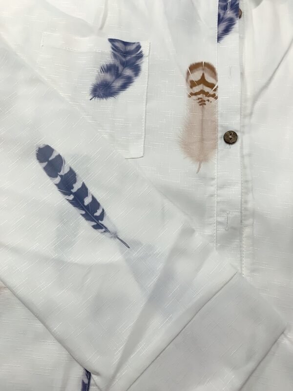 Feather Print Button Front Shirt Dress, Casual Long Sleeve Lapel Pocket Dress For Spring & Fall, Women's Clothing