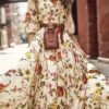 Floral Print A-line Dress, Elegant Crew Neck Half Sleeve Dress For Spring & Summer, Women's Clothing