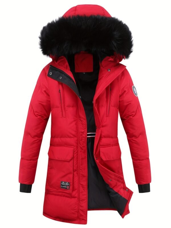 Women's Winter Puffer Jacket, Faux Fur Collar Hooded Coat, Zip-up Snap Button Windproof Thermal Casual Jacket