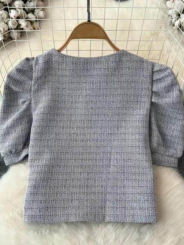 Puff Sleeve Square Neck Jacket, Elegant Button Front Jacket For Spring & Fall, Women's Clothing