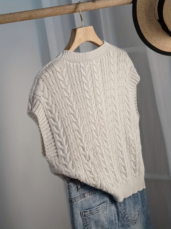 Twist V Neck Crop Sweater Vest, Casual Cap Sleeve Solid Color Sweater For Spring & Summer, Women's Clothing