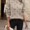 Polka Dot Pattern Knit Sweater, Casual Long Sleeve Crew Neck Sweater, Women's Clothing