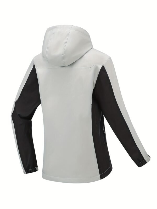 Color Block Hooded Punch Jacket, Casual Waterproof Windproof Jacket, Fleece Warm Hooded Ski Coat, Women's Outdoor Clothing