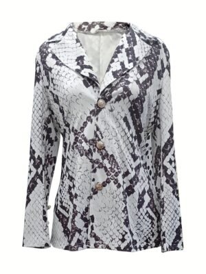 095435ae7bbb8b85625099b1651be6f3-1.jpg Snake Skin Print Two-piece Set, Single Breasted Lapel Blazer & Straight Leg Pants Outfits, Women's Clothing