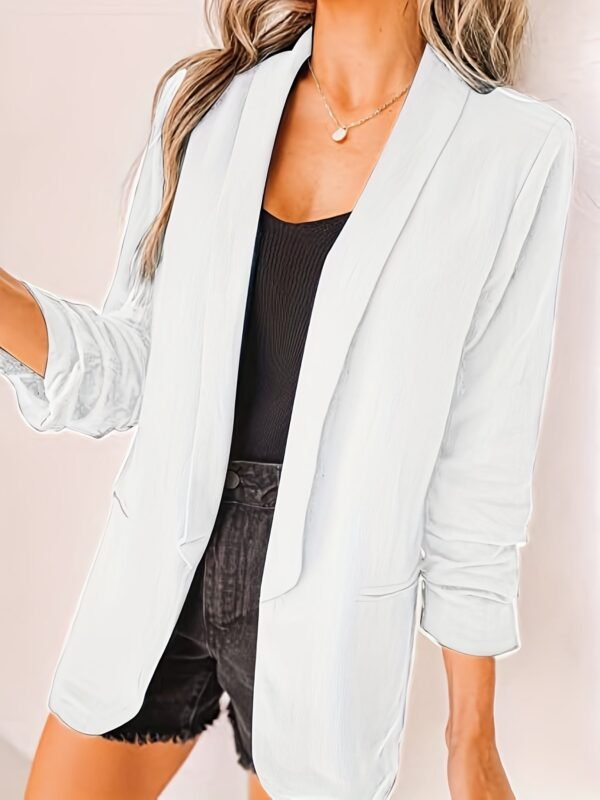 09bfc770984a6e757681f2fcd7829668-1.jpg Solid Lapel Blazer Jacket, Casual Long Sleeve Office Work Outerwear, Women's Clothing