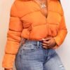 Zipper Warm Puffer Jackets For Winter Hiking Ski, Solid Color Crop Puffer Coat, Women's Clothing for Koningsdag/King's Day