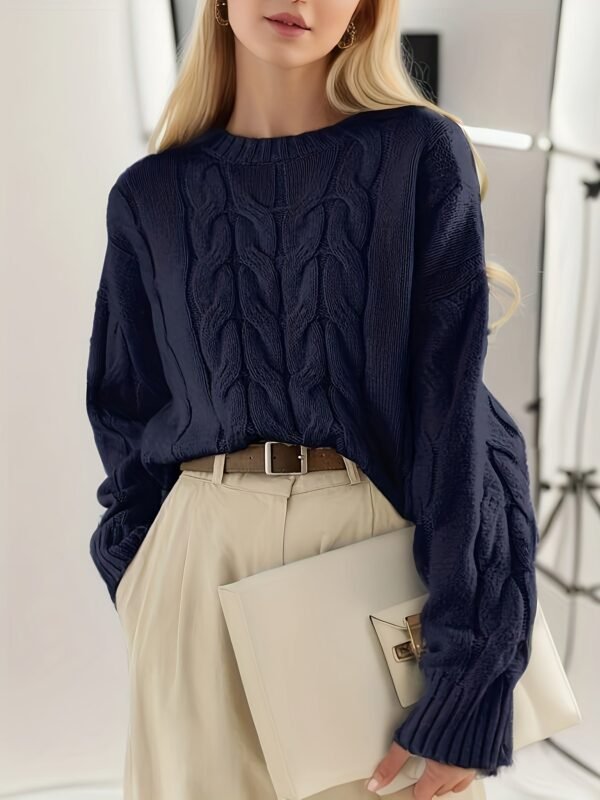 Textured Crew Neck Sweater, Versatile Long Sleeve Sweater For Fall & Winter, Women's Clothing