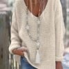 Solid V Neck Knitted Pullover Sweater, Casual Long Sleeve Sweater For Spring & Fall, Women's Clothing