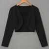 Solid Color Open Front Crop Jacket, Versatile Long Sleeve Outwear For Spring & Fall, Women's Clothing