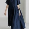 Solid Color Crew Neck Loose Dress, Elegant Short Sleeve Simple Dress For Spring & Summer, Women's Clothing