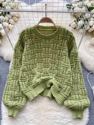 Solid Crew Neck Pullover Sweater, Casual Long Sleeve Loose Sweater For Fall & Winter, Women's Clothing