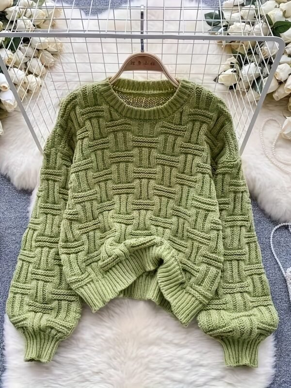 Solid Crew Neck Pullover Sweater, Casual Long Sleeve Loose Sweater For Fall & Winter, Women's Clothing