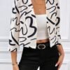 Allover Print Open Front Jacket, Elegant 3/4 Sleeve Crop Fitted Jacket, Women's Clothing