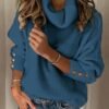 Button Decor Turtle Neck Sweater, Casual Long Sleeve Sweater For Fall & Winter, Women's Clothing