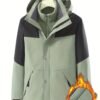 3-in-1 Color Block Warm Punch Jacket, Casual Waterproof Windproof Jacket, Removable Liner Hooded Ski Coat, Women's Outdoor Clothing