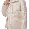 Solid Color Fashionable Puffer Jacket For Women, Thickened Warm Stand Collar Coat For Winter Outdoor, Women's Clothing