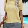 Cable Knitted Crew Neck Sweater, Casual Short Sleeve Pullover Sweater For Spring & Summer, Women's Clothing
