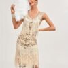 Sequin Fringe Decor Tank Dress, Vintage Sleeveless Flapper Tank Dress For Party & Banquet, Women's Clothing