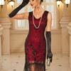 Fringe Hem Sequin Decor Flapper Dress, Retro Sleeveless V Neck Tank Slim Dress For Party & Banquet, Women's Clothing