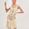 Sequin Fringe Decor Tank Dress, Vintage Sleeveless Flapper Tank Dress For Party & Banquet, Women's Clothing