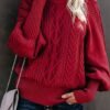 Cable Knit Turtle Neck Sweater, Casual Long Sleeve Sweater For Fall & Winter, Women's Clothing