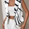 Colorblock Open Front Vest Jacket, Elegant Sleeveless Jacket For Spring & Summer, Women's Clothing