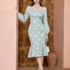 Allover Floral Print Mermaid Dress, Elegant Long Sleeve Bodycon Dress For Spring & Fall, Women's Clothing