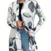 Leaves Print Open Front Cardigan, Versatile Long Sleeve Outwear For Spring & Fall, Women's Clothing