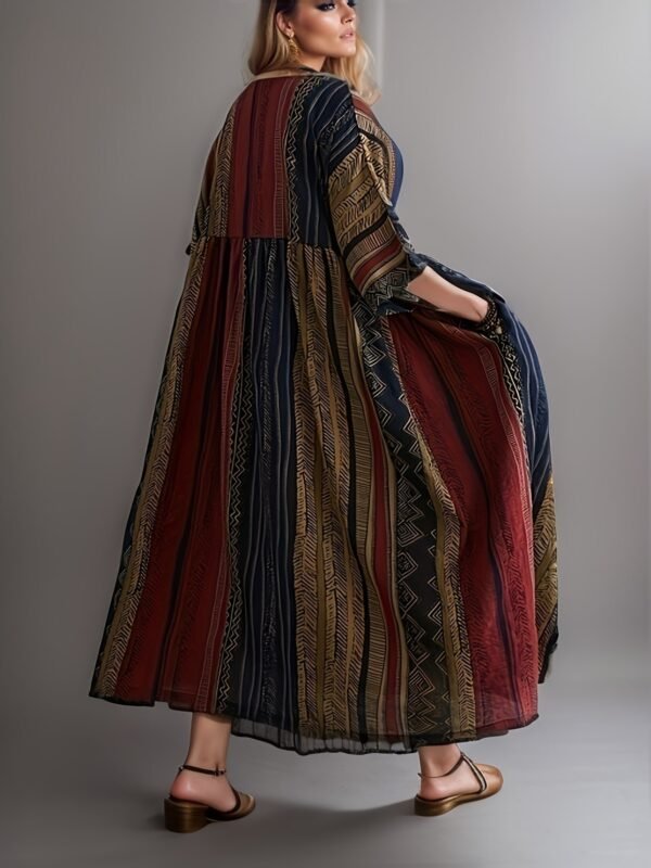 Plus Size Colorblock Stripe Print Loose Dress, Casual Short Sleeve Ruched Dress For Spring & Summer, Women's Plus Size Clothing