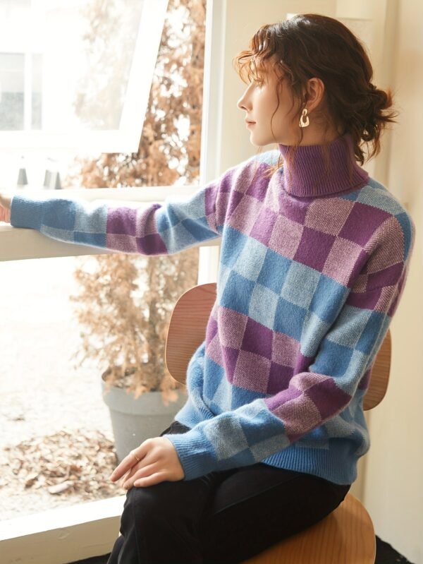 Geo Pattern Turtleneck Knitted Pullover Sweater, Casual Long Sleeve Top For Fall & Winter, Women's Clothing