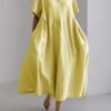 Solid Color Crew Neck Loose Dress, Elegant Short Sleeve Simple Dress For Spring & Summer, Women's Clothing