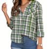 Plaid Print Single Breasted Jacket, Casual Drawstring Outwear For Spring & Fall, Women's Clothing