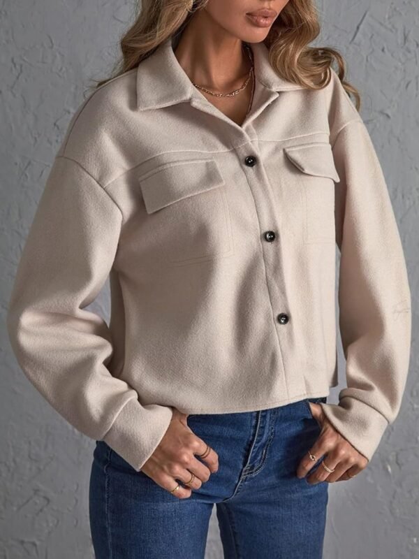 Button Front Drop Shoulder Jacket, Casual Long Sleeve Jacket, Women's Clothing
