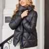 High Neck Zip Up Parka, Winter Thermal Solid Casual Coat, Women's Clothing