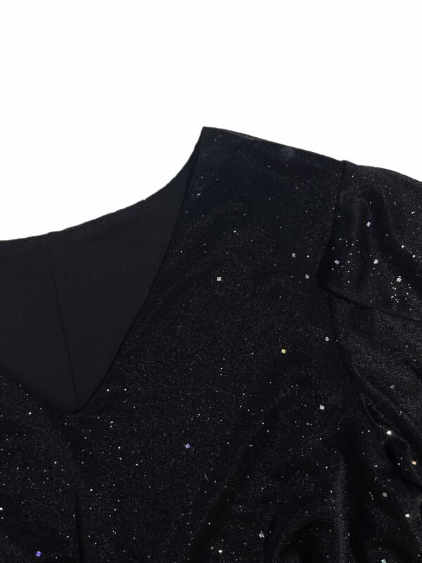 Sequined V Neck Loose Dress, Elegant Cloak Sleeve Mini Dress For Party & Banquet, Women's Clothing