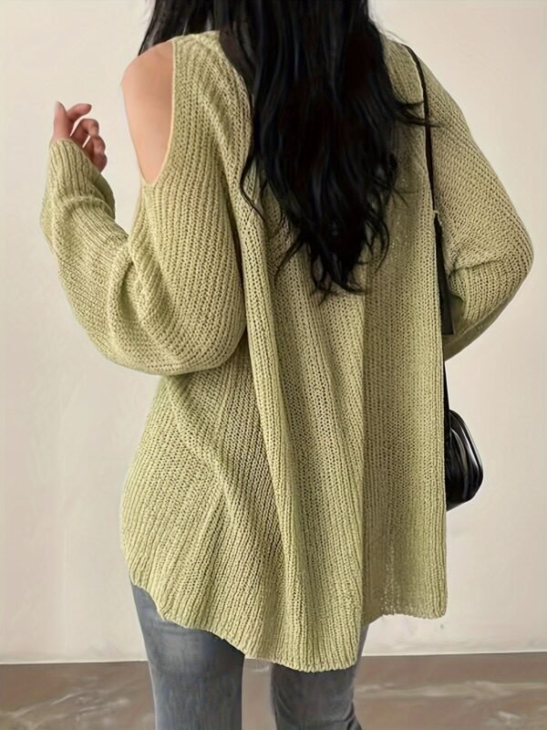 Solid Color V Neck Pullover Sweater, Y2K Long Sleeve Cut Out Knitted Sweater For Spring & Summer, Women's Clothing
