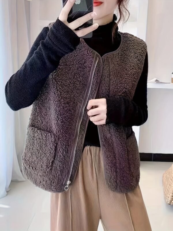 Patched Pocket Zipper Front Vest Jacket, Casual Sleeveless Jacket For Spring & Summer, Women's Clothing