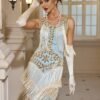 Sequin Fringe Decor Tank Dress, Vintage Sleeveless Flapper Tank Dress For Party & Banquet, Women's Clothing