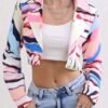 Abstract Print Cropped Jacket, Casual Lapel Long Sleeve Outerwear, Women's Clothing