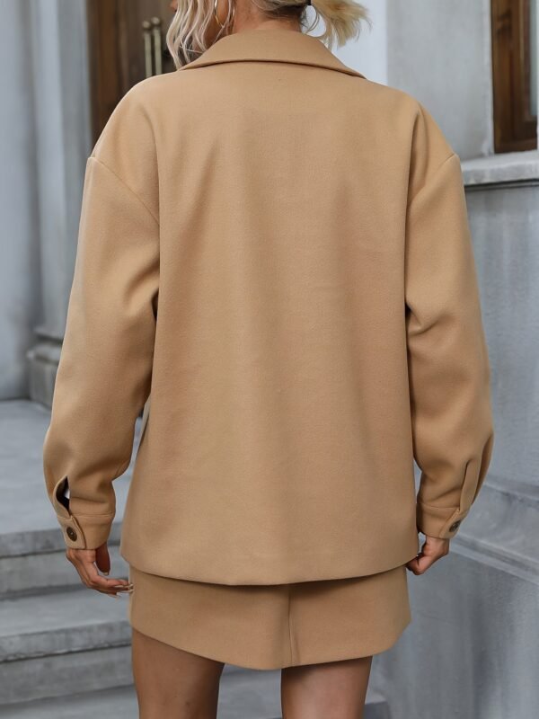 Solid Elegant Two-piece Set, Button Front Long Sleeve Jacket & High Waist Mini Skirts Outfits, Women's Clothing