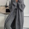 Solid Color Open Front Knitted Cardigan, Casual Long Sleeve Long Length Cardigan For Spring & Fall, Women's Clothing