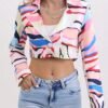 Abstract Print Cropped Jacket, Casual Lapel Long Sleeve Outerwear, Women's Clothing