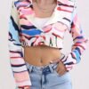 Abstract Print Cropped Jacket, Casual Lapel Long Sleeve Outerwear, Women's Clothing