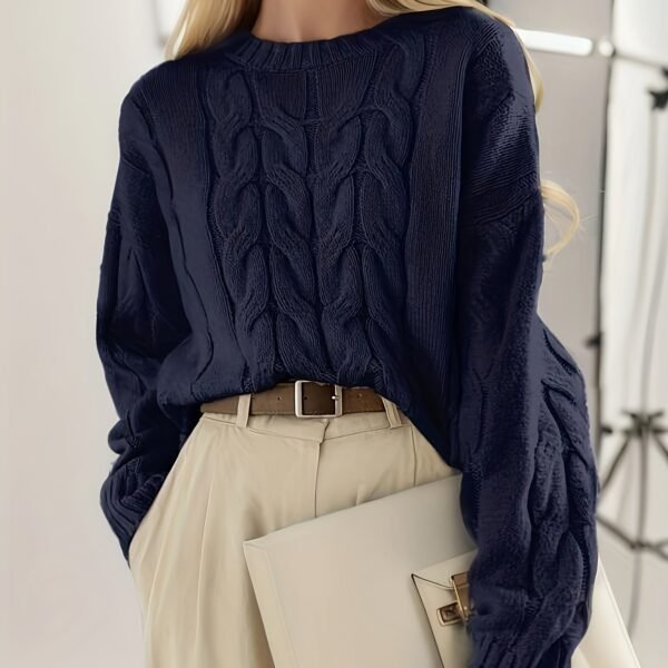 Textured Crew Neck Sweater, Versatile Long Sleeve Sweater For Fall & Winter, Women's Clothing