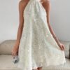 Sequined Raw Trim Halter Neck Dress, Elegant Sleeveless Keyhole Back Dress, Women's Clothing