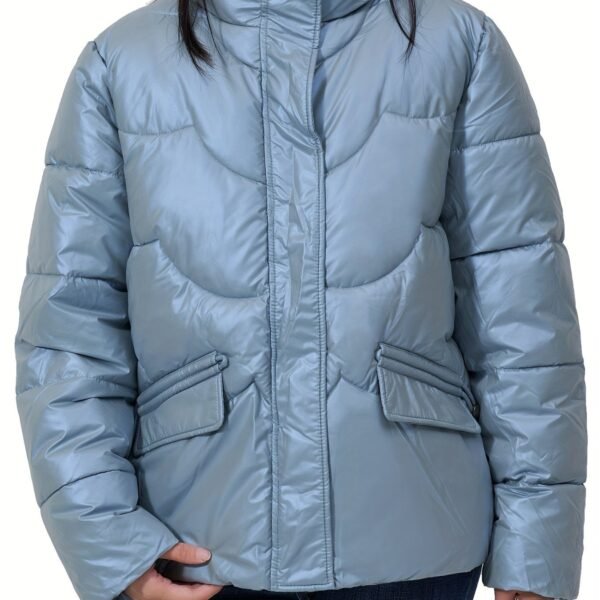 Solid Color Fashionable Puffer Jacket For Women, Thickened Warm Stand Collar Coat For Winter Outdoor, Women's Clothing