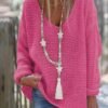 Solid V Neck Knitted Pullover Sweater, Casual Long Sleeve Sweater For Spring & Fall, Women's Clothing