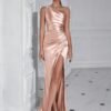One Shoulder Split Thigh Ruched Dress, Elegant Sleeveless Dress For Party & Banquet, Women's Clothing Wedding/Evening dress/Occasion/Engagement/Ceremony