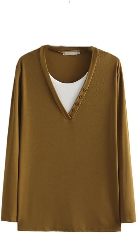 Autumn/Winter Women Fashion Plus Size Sweater Block Color O-Neck Button Knitwear Casual False Two Pieces Long Sleeve top