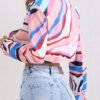 Abstract Print Cropped Jacket, Casual Lapel Long Sleeve Outerwear, Women's Clothing